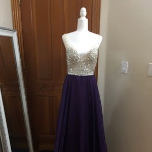 Extra Long Purple & White Rhinestone Sequin Dress